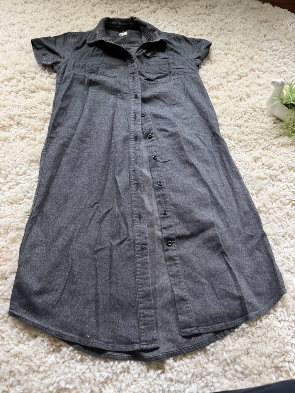 Women's unique Portland button down full size Charcoal Button-Front Maxi Dress - Picture 2 of 6